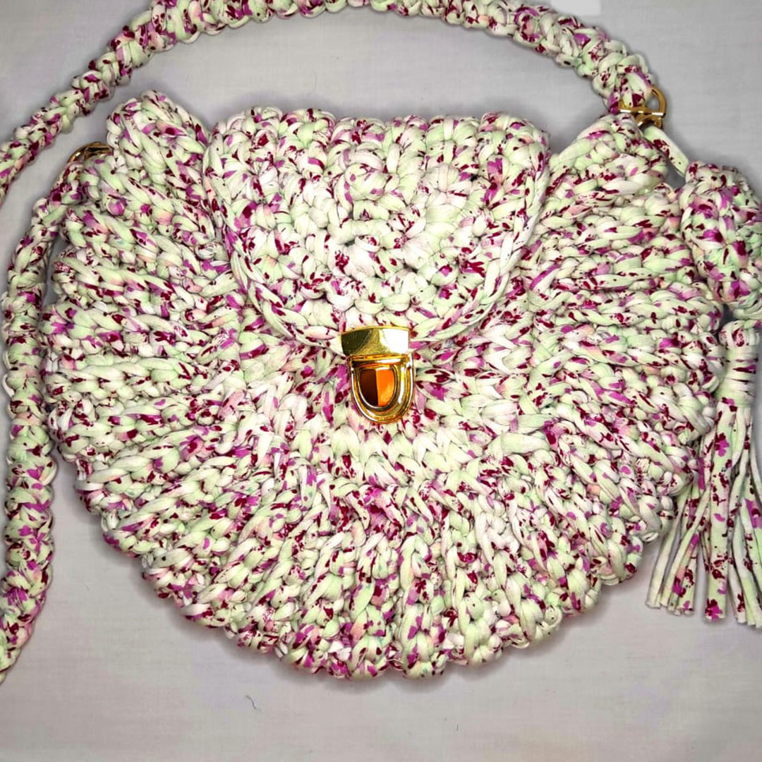 Purple & White Yarn Mix Crochet Hand Bag